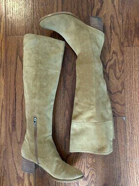 Marc Fisher Epic Tan Suede Tall Knee High Block Heel Boots Women's Size 9